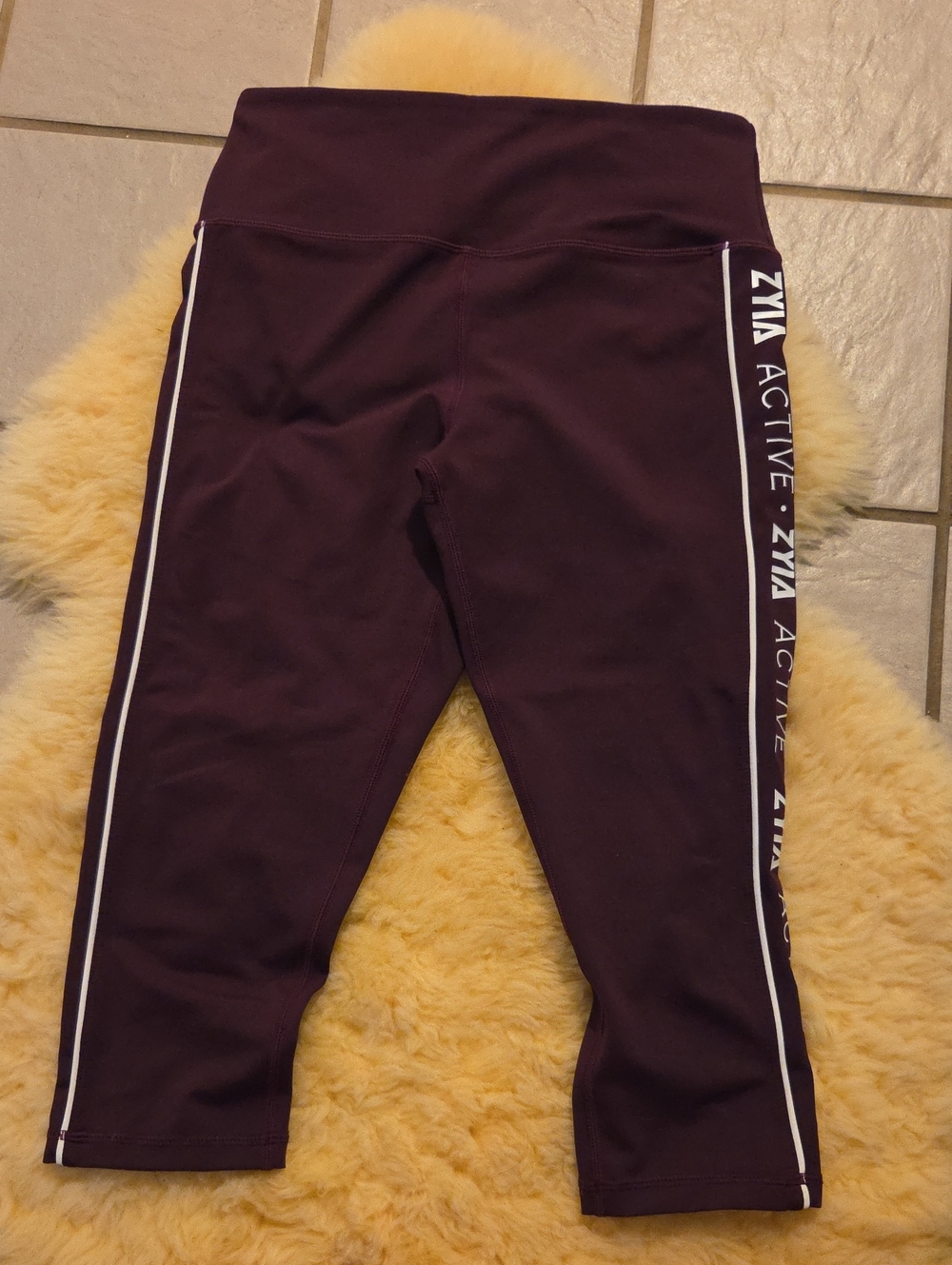 Active USA Girls' Plum Capri Leggings with White Side Stripe